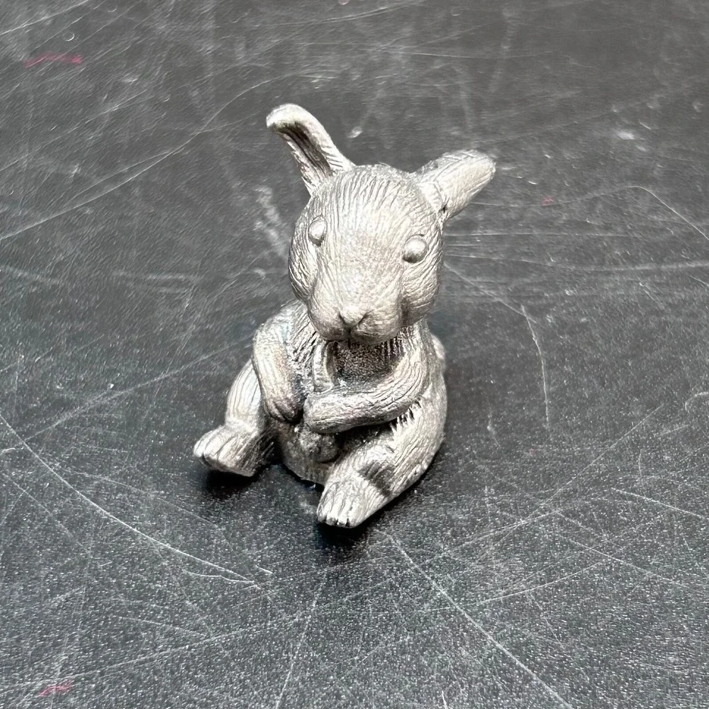 Hudson Pewter Miniature Lot of 2 Rabbit Figurine and Pewter Mouse